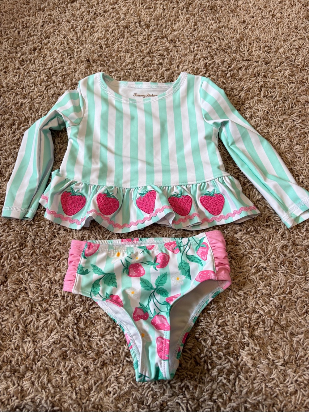 Tommy Bahama Mint Green & Pink Strawberry Two-Piece Swimsuit girls size 18 month